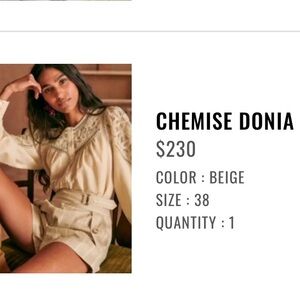 Sézane Chemise Donia. Brand new with tags. EU size 38. Beige.